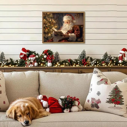 Framed Vintage Christmas Canvas Wall Art, Santa Claus Reading Book Paintings - Image 2
