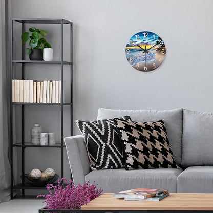 Glass Beach Wall Clock for Living Room Large Clocks for Walls Non Ticking Wall - Image 4