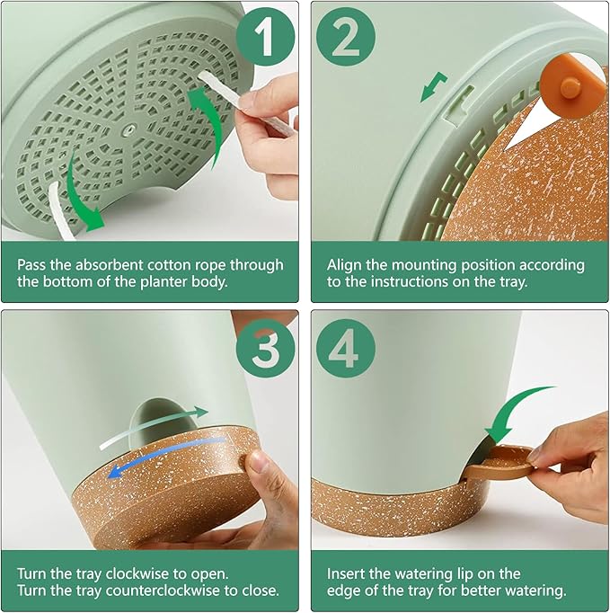 Self Watering Pots, Flower Planting Pots for Indoor Outdoor Plants, African Violet, Flowers, Succulent,Cactus Plant Pots with Drainage Holes Green Plastic Pots Gift Idea For Lazy people House Decor