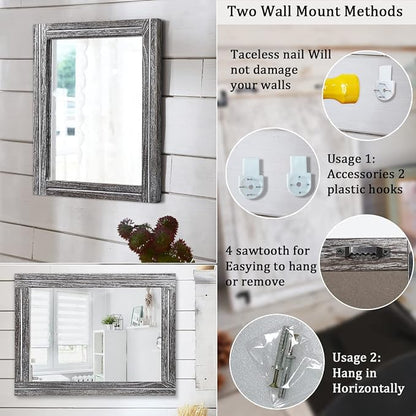 AAZZKANG Rustic Mirror Wood Framed Wall Mirrors Large 20"x16" Rectangle - Image 3