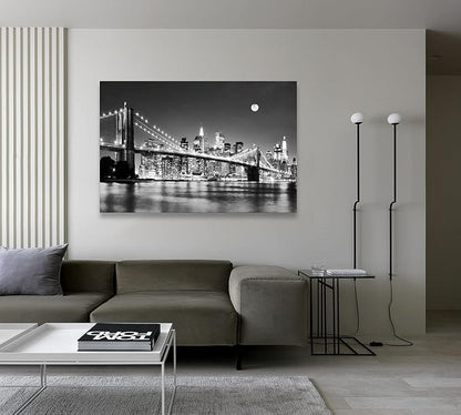 Baisuart-Q30369 Brooklyn Bridge Night View 1 Panels Landscape Artwork Canvas - Image 4