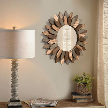 Honiway Boho Wall Decor Mirror 2 Pack 12 inch Rustic Wood Decorative Mirror - Image 8