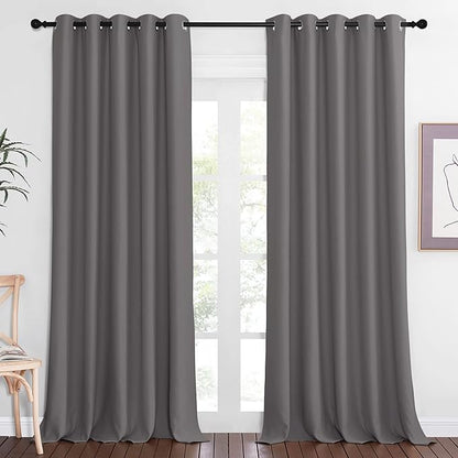 NICETOWN Blackout Gray Curtain 110 inch Length, Grommet Extra Long Thermal by NICETOWN