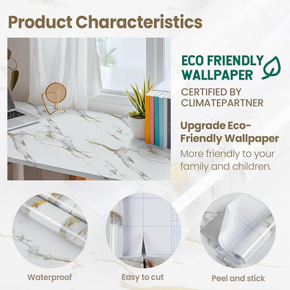 practicalWs Glossy Marble Wallpaper Peel and Stick White/Gold Granite Contact - Image 3