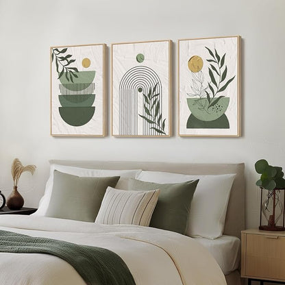 Large Framed Sage Green Boho Wall Art - Image 2
