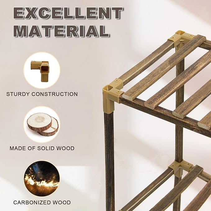 Plant Stand Indoor Outdoor, 12 Tier Plant Shelf for Multiple Plants, Large Wood Plant Shelf Combo Ideal for Gardens, Patios, and Lawns