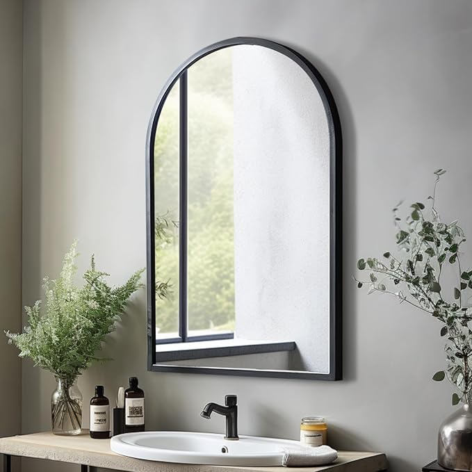 Wall Mounted Mirror, 30“x20 Black Bathroom Mirror, Arched Window Mirrors - Image 3