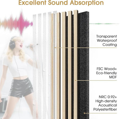 Wood Slat Wall Panels 4 Pack 94.5" x 7.9", Acoustic Wooden Panel - Image 3