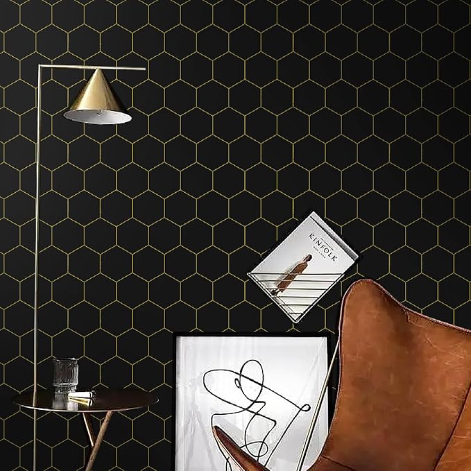 Black and Gold Wallpaper Geometric Peel and Stick Wallpaper - Image 3
