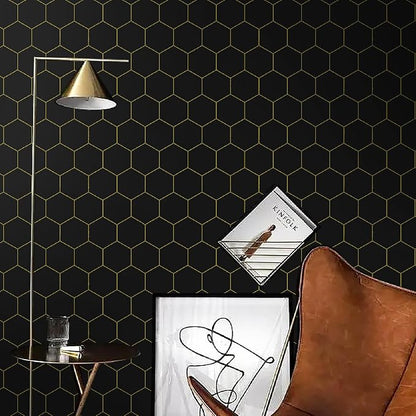 Black and Gold Wallpaper Geometric Peel and Stick Wallpaper - Image 2