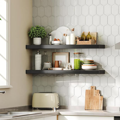 HOOBRO Floating Shelves for Wall, Wall Mounted Shelf Set of 2, 31.5" Hanging - Image 4
