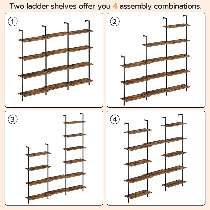 HOOBRO DIY Ladder Shelf, 6-Tier Wall Mounted Bookshelf, Office Vertical Bookcase - Image 6