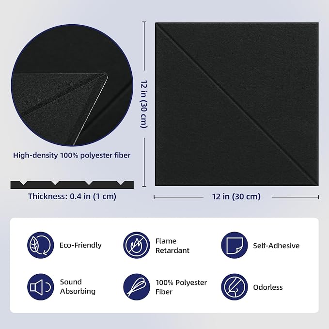 Vieshful 20 Pack Acoustic Panels, Peel & Stick Sound Absorbing Wall Panels - Image 5