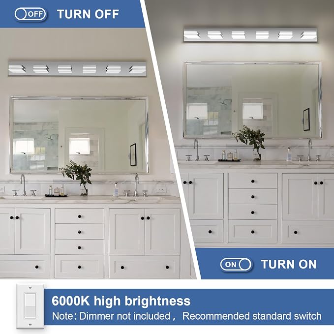 Modern LED Bathroom Lights Fixtures 6-Light, Stainless Steel Chrome Acrylic - Image 4