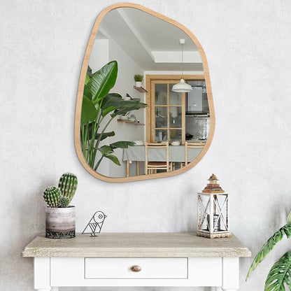 Irregular Bathroom Mirror Modern Wall Mirror Asymmetrical Wooden Framed Wall - Image 4