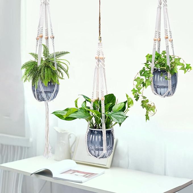 Small Hanging Planters Self Watering 5 Inch, 3 Set Hanging Plant Pot for Indoor Outdoor Plants, Hanging Flower Pots with Drainage Hole & 2 Kinds of Plant Hangers for Garden Home Decor