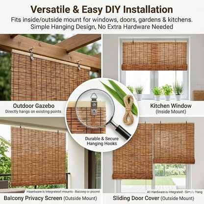 Bamboo Roller Shades for Outdoor Patio, Outside Waterproof Sun Shade, Privacy - Image 7