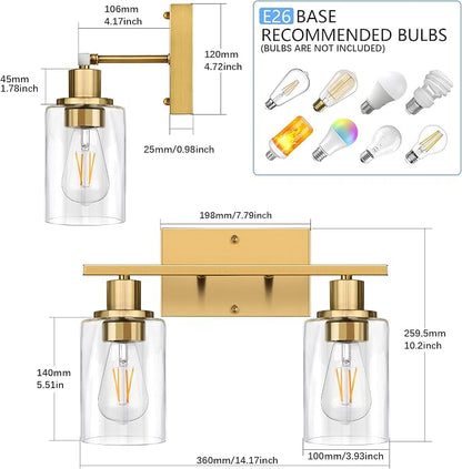 ShineTech 2-Light Gold Bathroom Vanity Fixtures, Modern Wall Lighting - Image 3