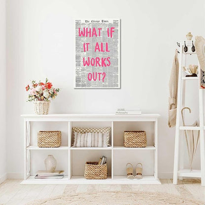 Drimiler What If It All Works Out Poster Retro Newspaper Pink Font Canvas Wall - Image 4