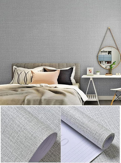 Fabric Peel and Stick Wallpaper Gray Faux Grasscloth Wallpaper Self-Adhesive - Image 6