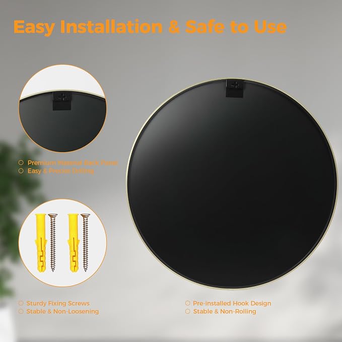OLIXIS 36 Inch Gold Round Bathroom Wall Mirror, Round Bathroom Mirrors - Image 5