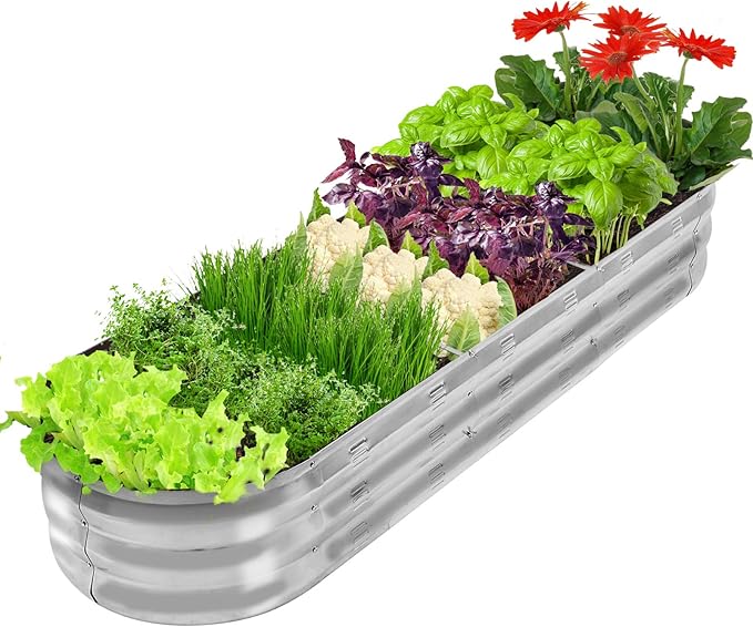GADI Raised Garden Bed Kit for Vegetables Flower Galvanized Metal Planter Boxs Designed for Easy DIY and Cleaning Not Twist Or Rot (Silver)