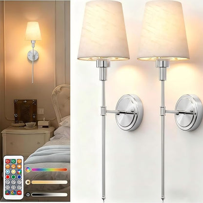 DORESshop Battery Operated Wall Sconce Set of 2, 7 Color Wireless Wall Light by DORESshop