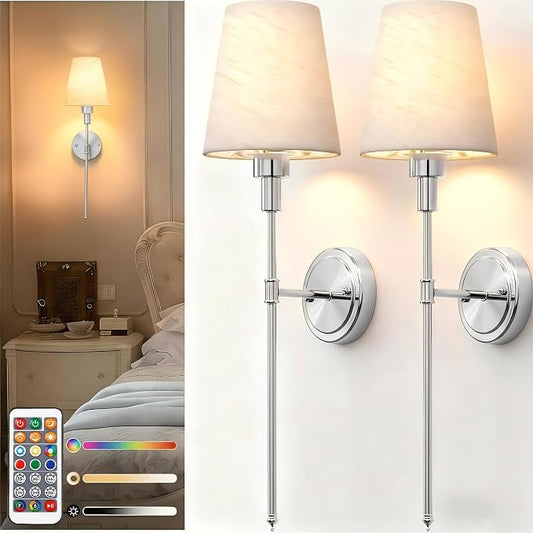 DORESshop Battery Operated Wall Sconce Set of 2, 7 Color Wireless Wall Light by DORESshop