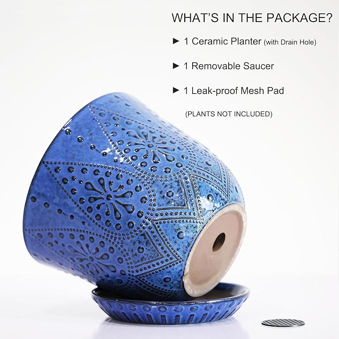 Gepege 8 Inch Plant Pot for Indoor Plants, Ceramic Planter with Drainage Holes and Saucers Large Flower Pot