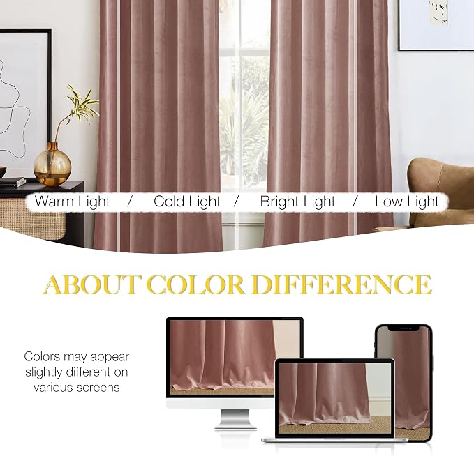 NICETOWN Dusty Pink Velvet Curtains 108 inch Long 52 inch Wide, Luxury and Soft - Image 5