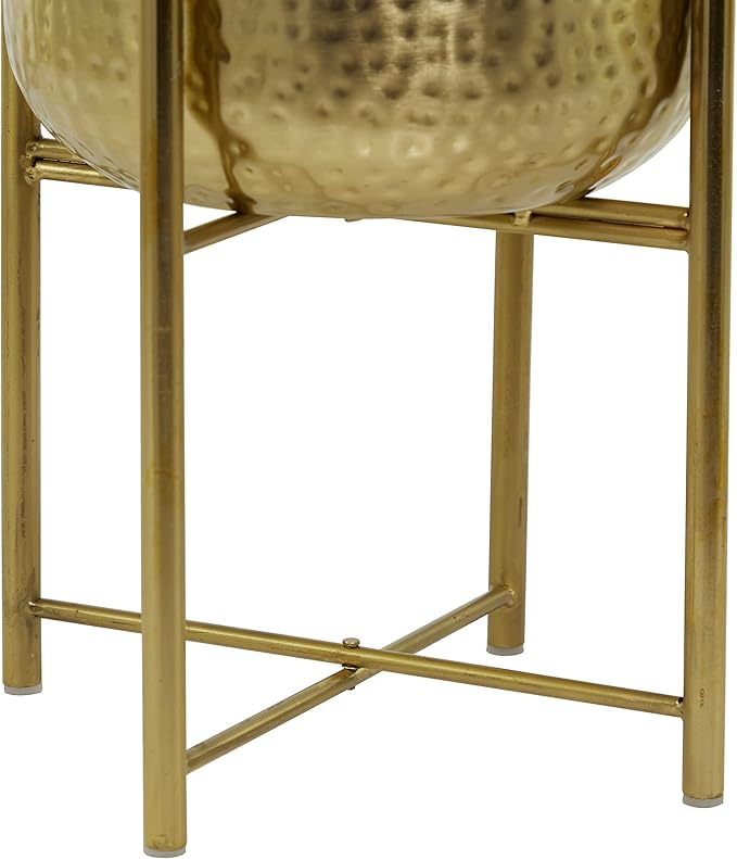 CosmoLiving by Cosmopolitan Metal Indoor Outdoor Planter Deep Recessed Hammered Dome Large Planter Pot with Removable Stand, Set of 2 Planters 17", 19"H, Gold
