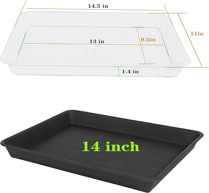 Plant Growing Trays 2 Pack, Plant Tray, 14.5"x11", Heavy Sturdy Plastic Plants Saucer, Seedling Starter Trays, Seed Starter Growing Tray (Black)
