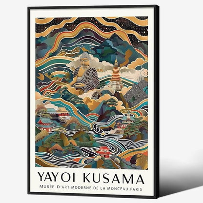 Yayoi Kusama Black Framed Wall Art Vintage Japanese Poster 24X36 in Abstract by Heltrappe