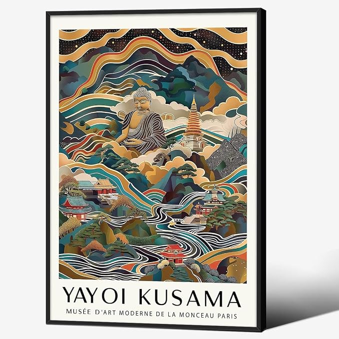 Yayoi Kusama Black Framed Wall Art Vintage Japanese Poster 20X30 in Abstract by Heltrappe