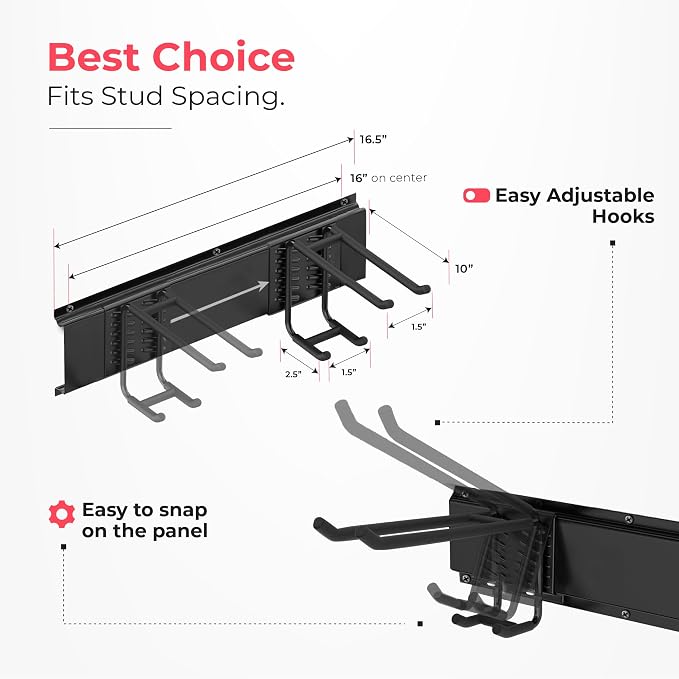 TIDYME Garage Wall Organizer | 48" Heavy-Duty Tool Storage Rack | Adjustable - Image 3