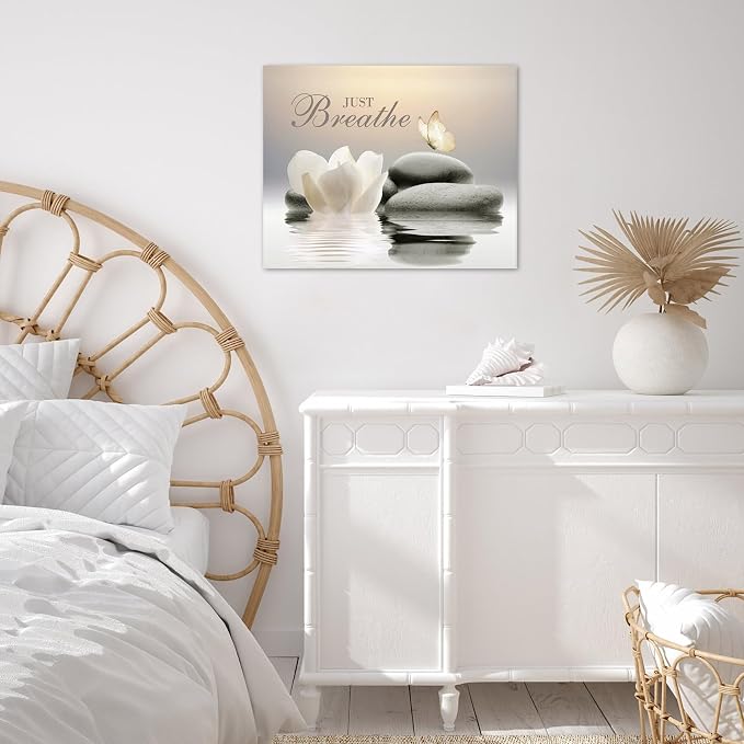 EOBTAIN Zen Flower Canvas Wall Art Bathroom Butterfly and Water Lily Stone - Image 7