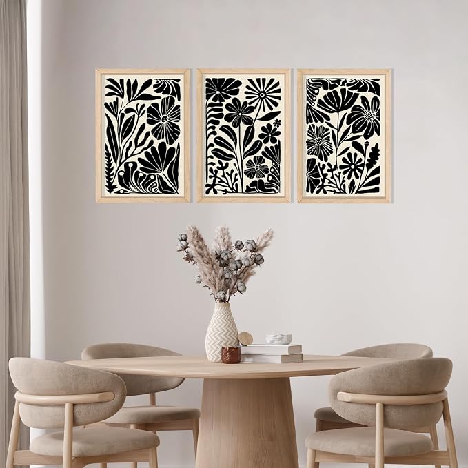 YWJKWLGS Abstract Floral Wall Art Set of 3, 16x24 Inch Black Boho Flower Prints - Image 7