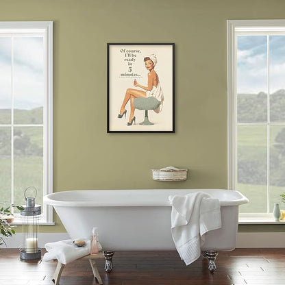 Boho Sage Green Bathroom Poster Vintage 70s Pin Up Girl Wall Art 12X16 inch - Image 4
