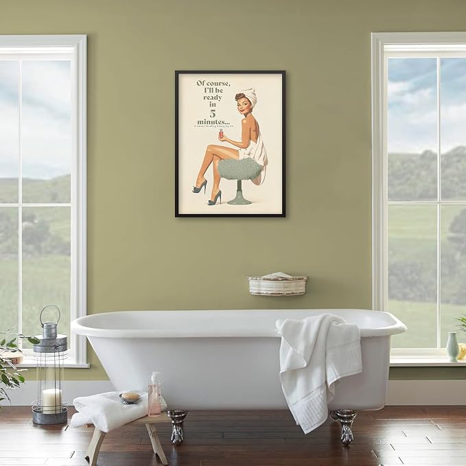 Boho Sage Green Bathroom Poster Vintage 70s Pin Up Girl Wall Art 16X24 inch - Image 4