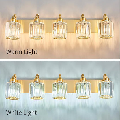 Modern Crystal Bathroom Vanity Light 5 Lights Crooked Gold Over Mirror Wall - Image 7