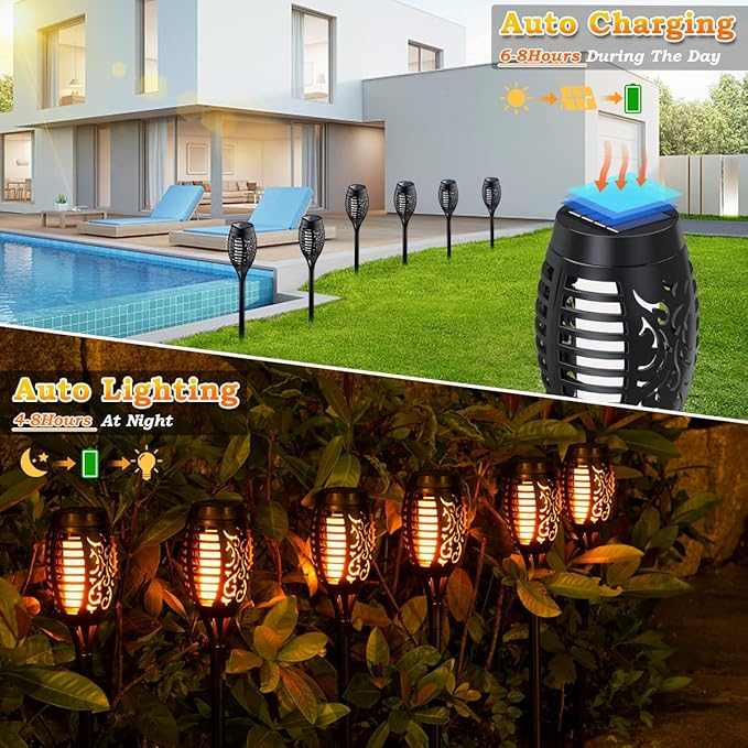 10Pack Solar Lights Outdoor, Solar Torch Lights Outdoor Flickering Flame for Outdoor Decorations, Waterproof Garden Light Solar Powered , Tiki Torches for Outside Yard Patio Lawn Garden Decor