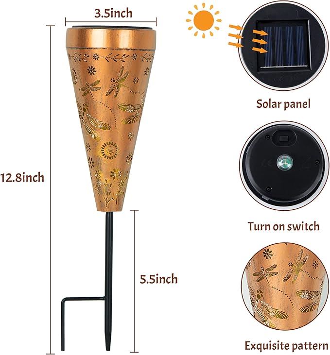 2 Pack Dragonfly Solar Pathway Lights: Outdoor, Waterproof Solar Walkway Lights for Garden, Backyard Patio, Path Yard, Lawn