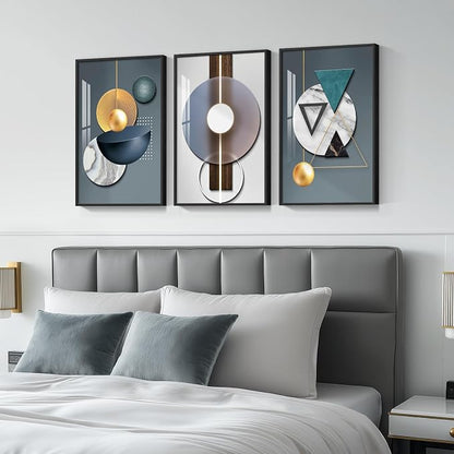 Framed Modern Wall Art for Living Room, 3 Piece Modern Luxury Bright Style Blue - Image 3