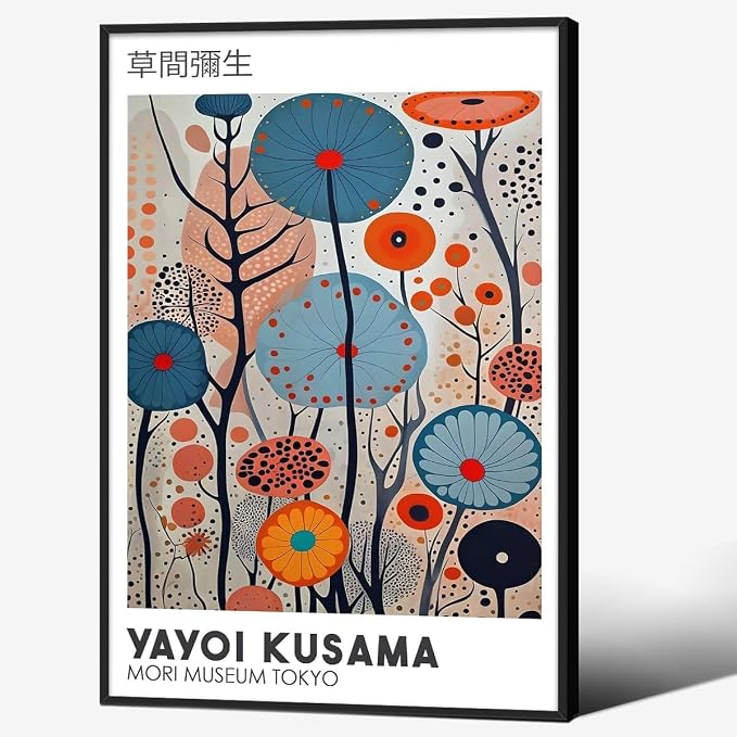 Yayoi Kusama Black Framed Wall Art 20x30in Vintage Japanese Painting Posters by Heltrappe