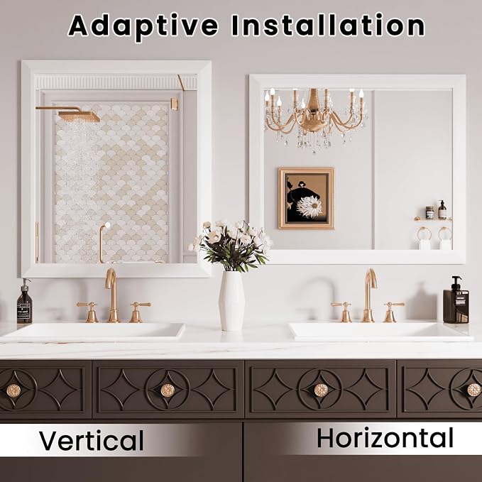 Amorho Bathroom Mirror, 44x36 Inch White Framed Bathroom Mirrors - Image 5