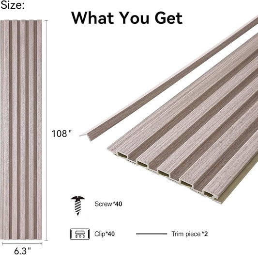 8-Pack WPC Wall Panels 108’’ x 6.3’’ 3D Slat Wall Panel Acoustic Wall Paneling - Image 2