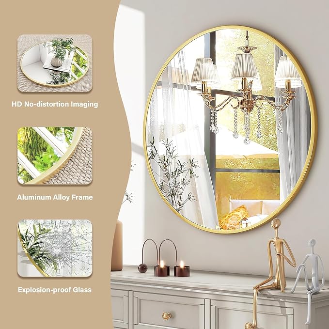 HARRITPURE Round Mirror 36 Gold Wall Mounted Circle Mirrors Vanity Mirror - Image 3