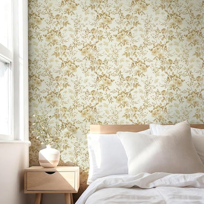 Erfoni 16.9" x118" Boho Floral Peel and Stick Wallpaper Yellow Brown Flower - Image 2