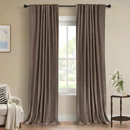 100% Blackout Shield Dark Brown Linen Blackout Curtains by 100BlackoutShield