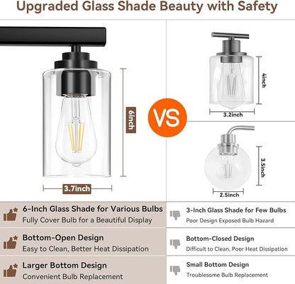 5-Light Matte Black Bathroom Light Fixtures, Bathroom Vanity Lights Over Mirror - Image 4